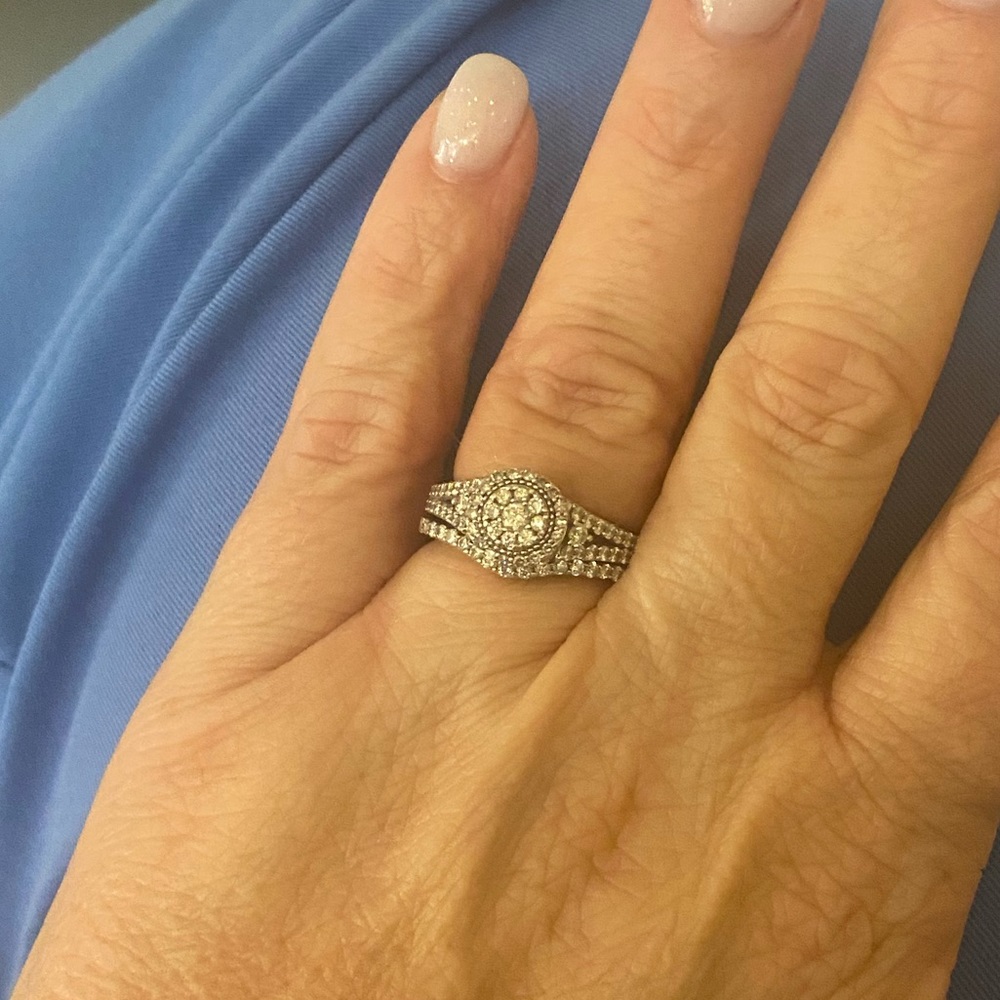 Enchanted Disney 14K White Gold Diamond sapphire Bridal Set size 7